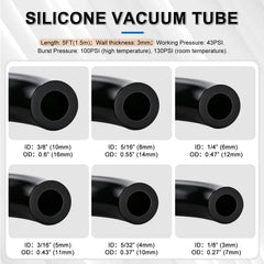 Tnisesm 5ft silicone vacuum hose with multiple diameters for versatile connections.