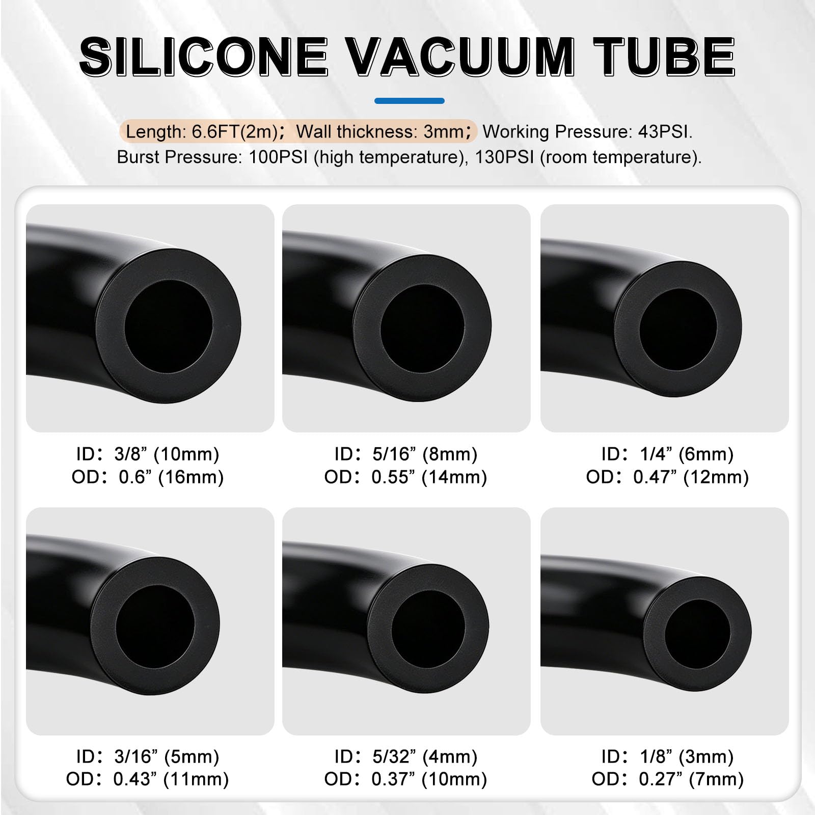 Tnisesm silicone vacuum tubing 3mm ID 7mm OD suitable for air and water