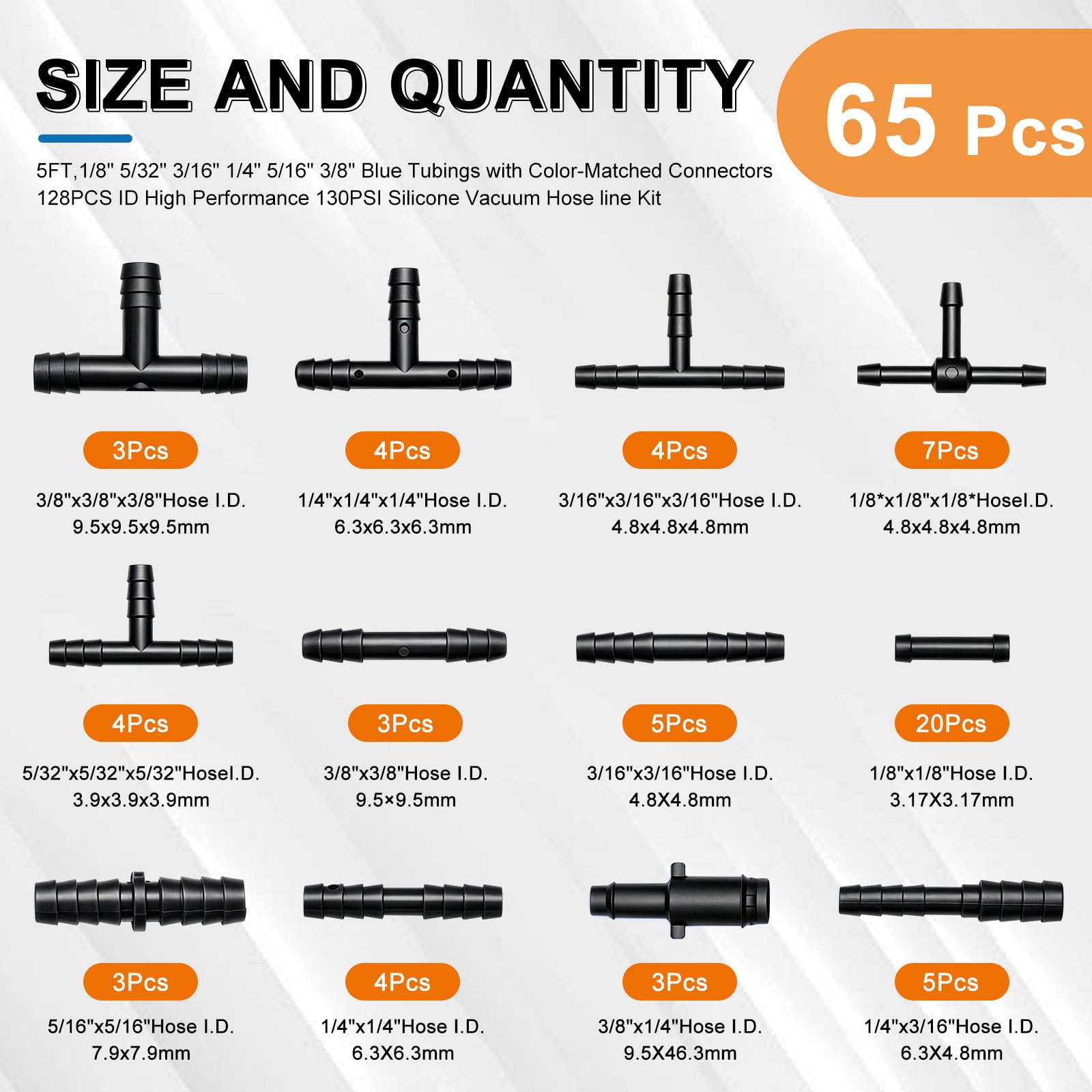 Tnisesm vacuum line connectors set made of durable nylon 66 for high-temp environments.