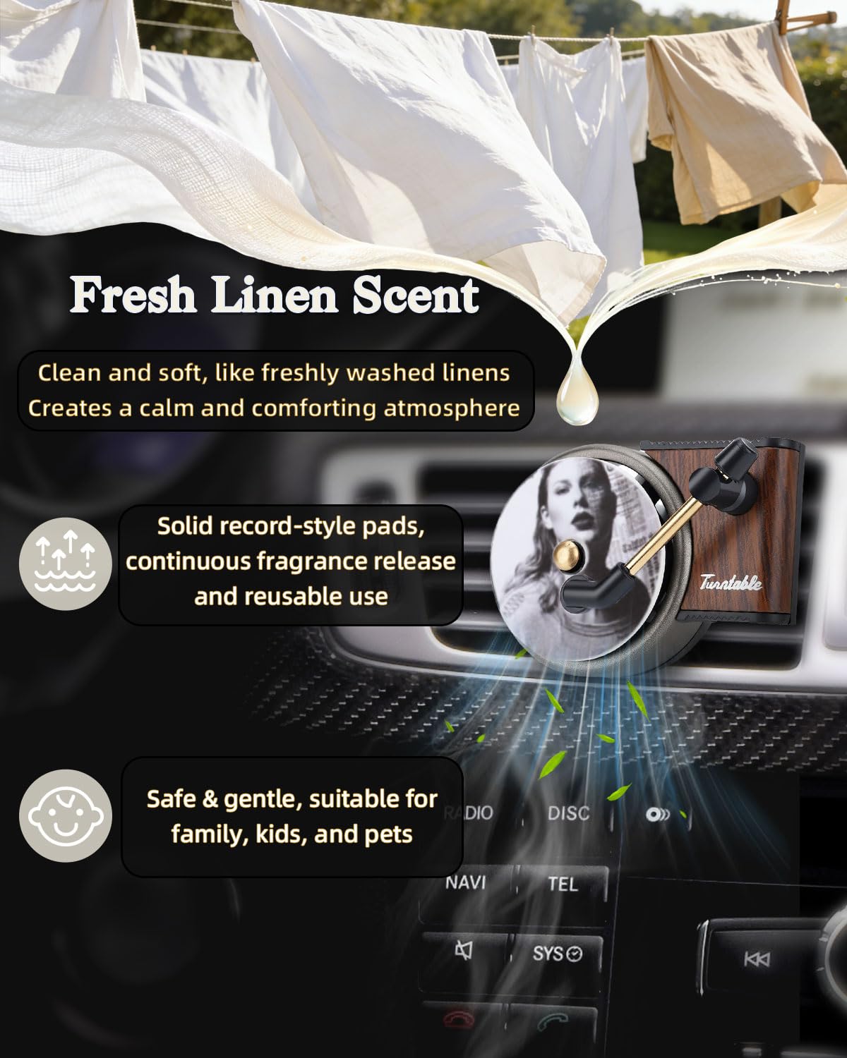 TNNEEV turbine airflow diffusion spreads fragrance evenly in the cabin.