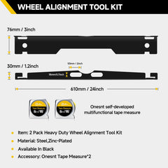TOBUMO toe alignment tool setup with tape measure for single-person use.