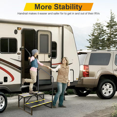 TOCRETOARE RV Steps with Handrail, front view, ensures secure access to hot tub and deck.
