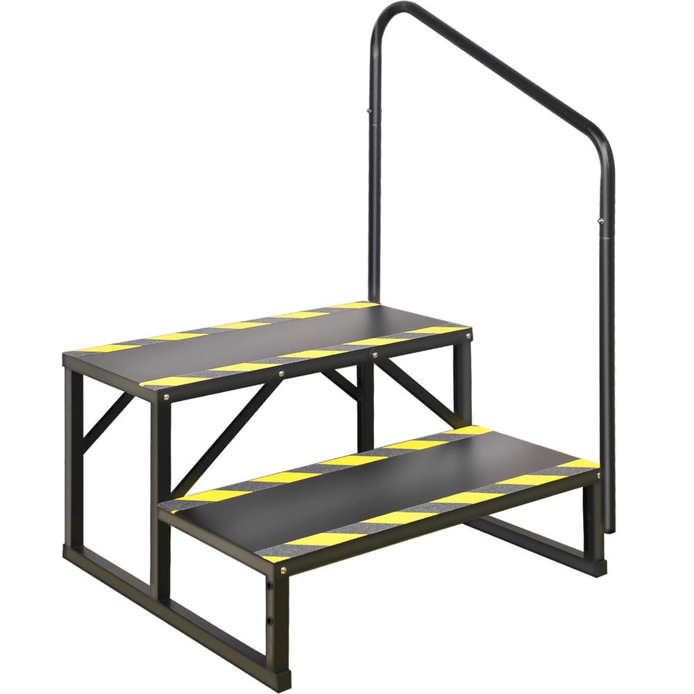 TOCRETOARE RV Steps with Handrail, side view, provides stable support for easy entry.