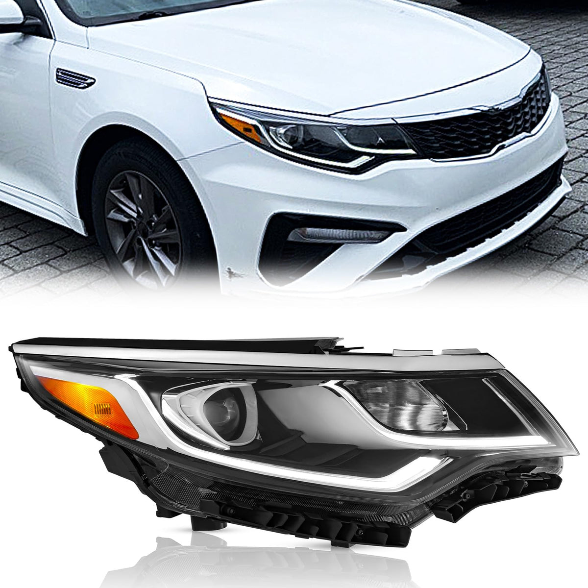 TODO headlight front view with durable ABS housing for Optima 2019 2020