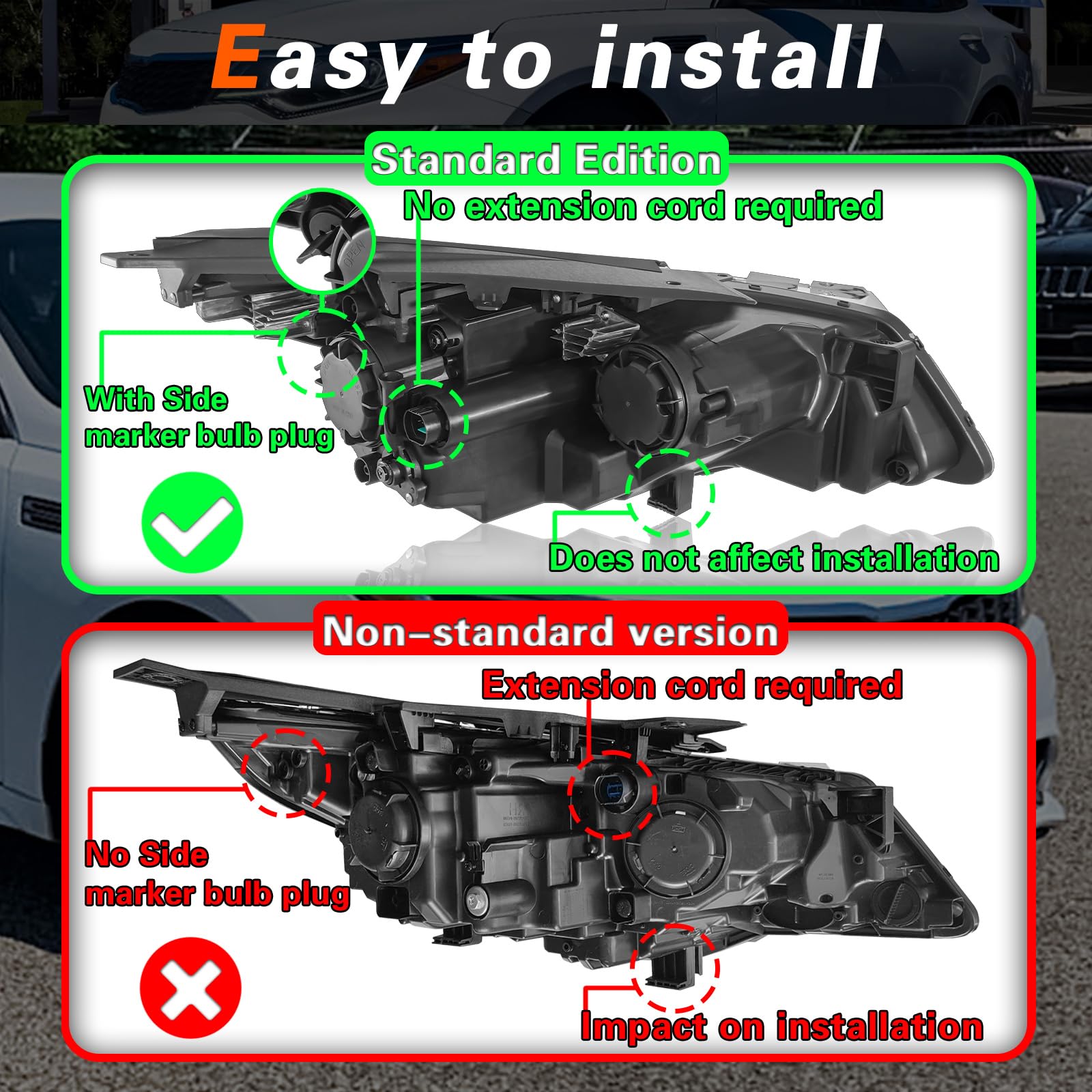 TODO headlamp with halogen bulbs and LED DRL included for easy installation