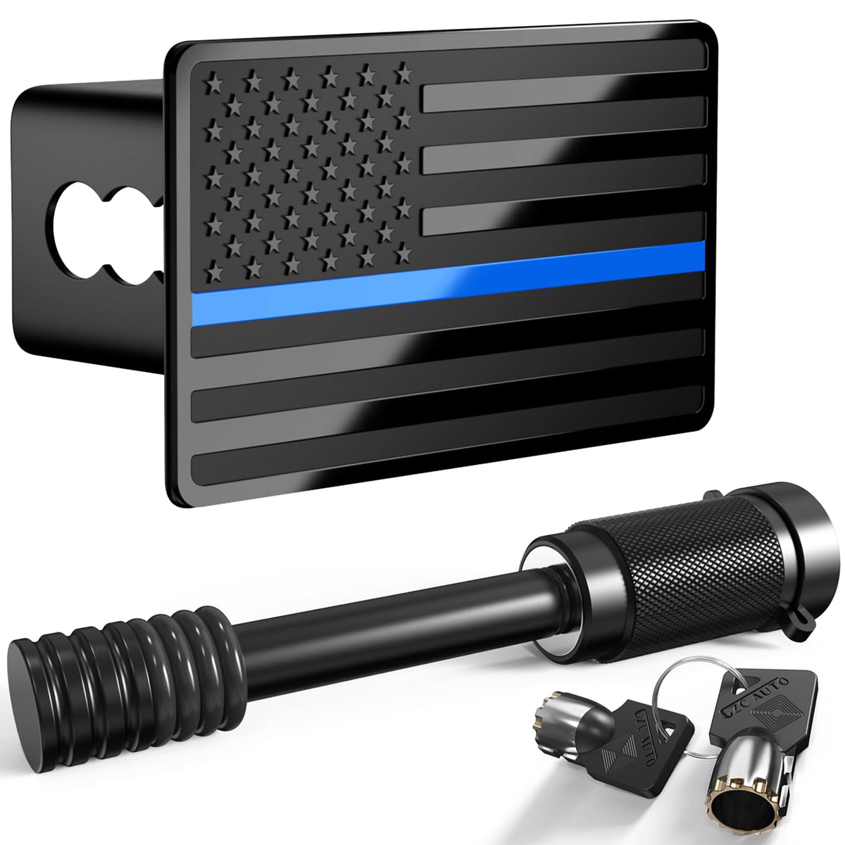 TOEASYTY American flag hitch cover installed on a 2-inch receiver for secure fit