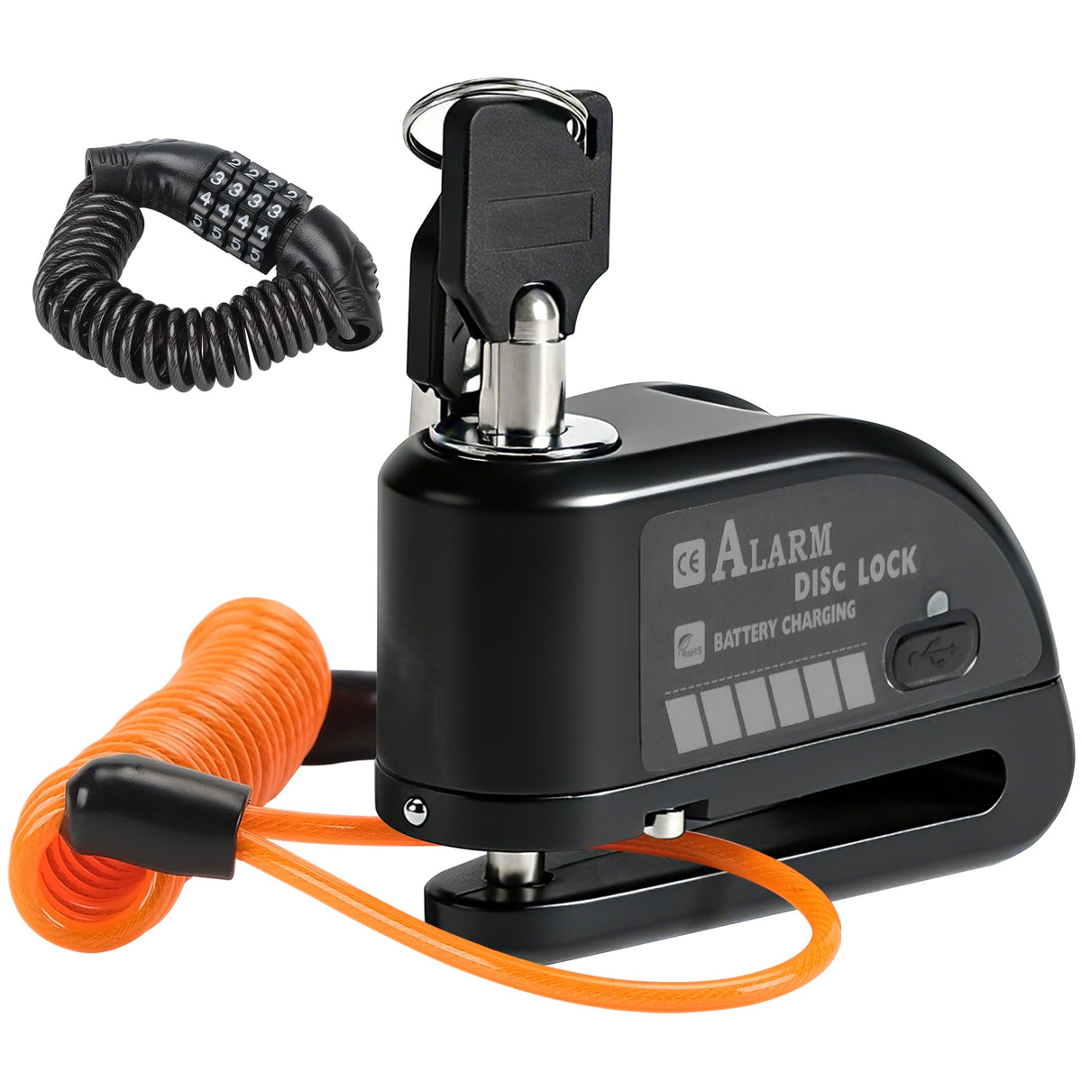 TOKCKYBL rechargeable disc lock with alarm, loud deterrent for thieves.