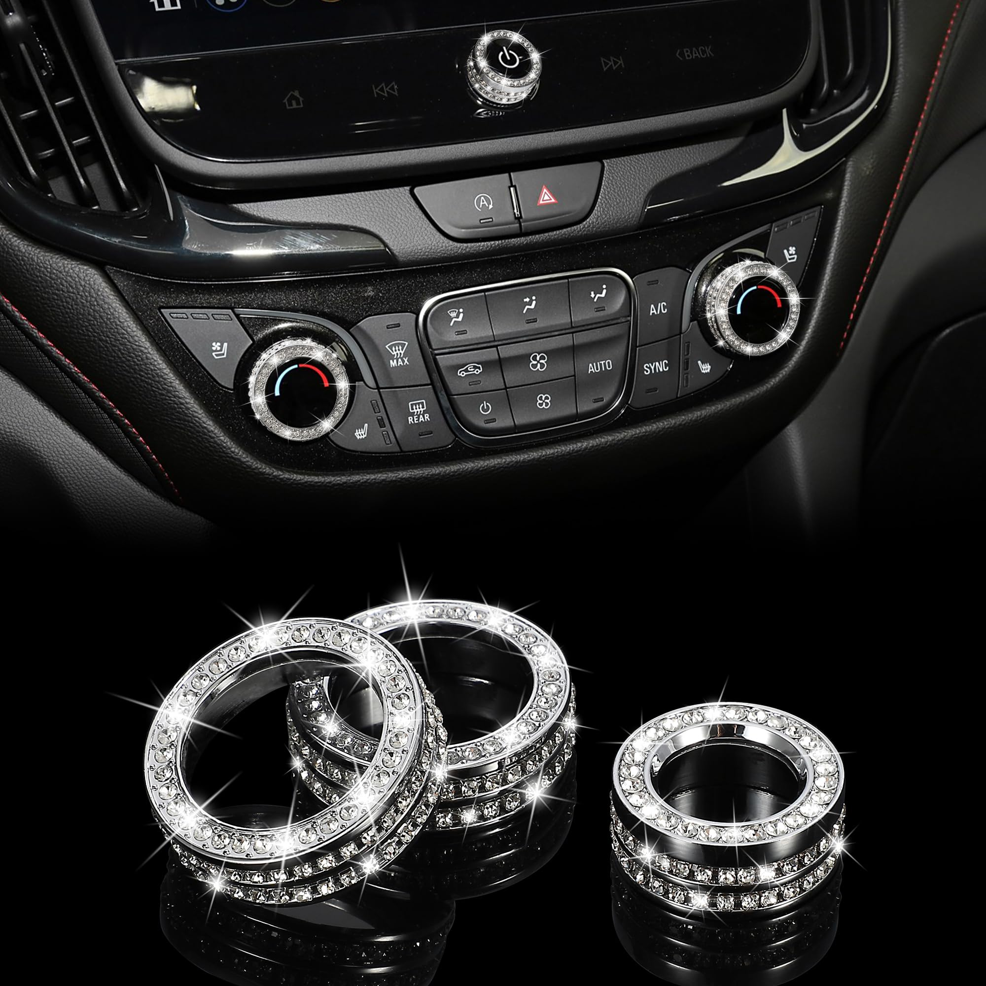 TOMALL Bling AC knob cover on Equinox adds luxury sparkle and easy grip.