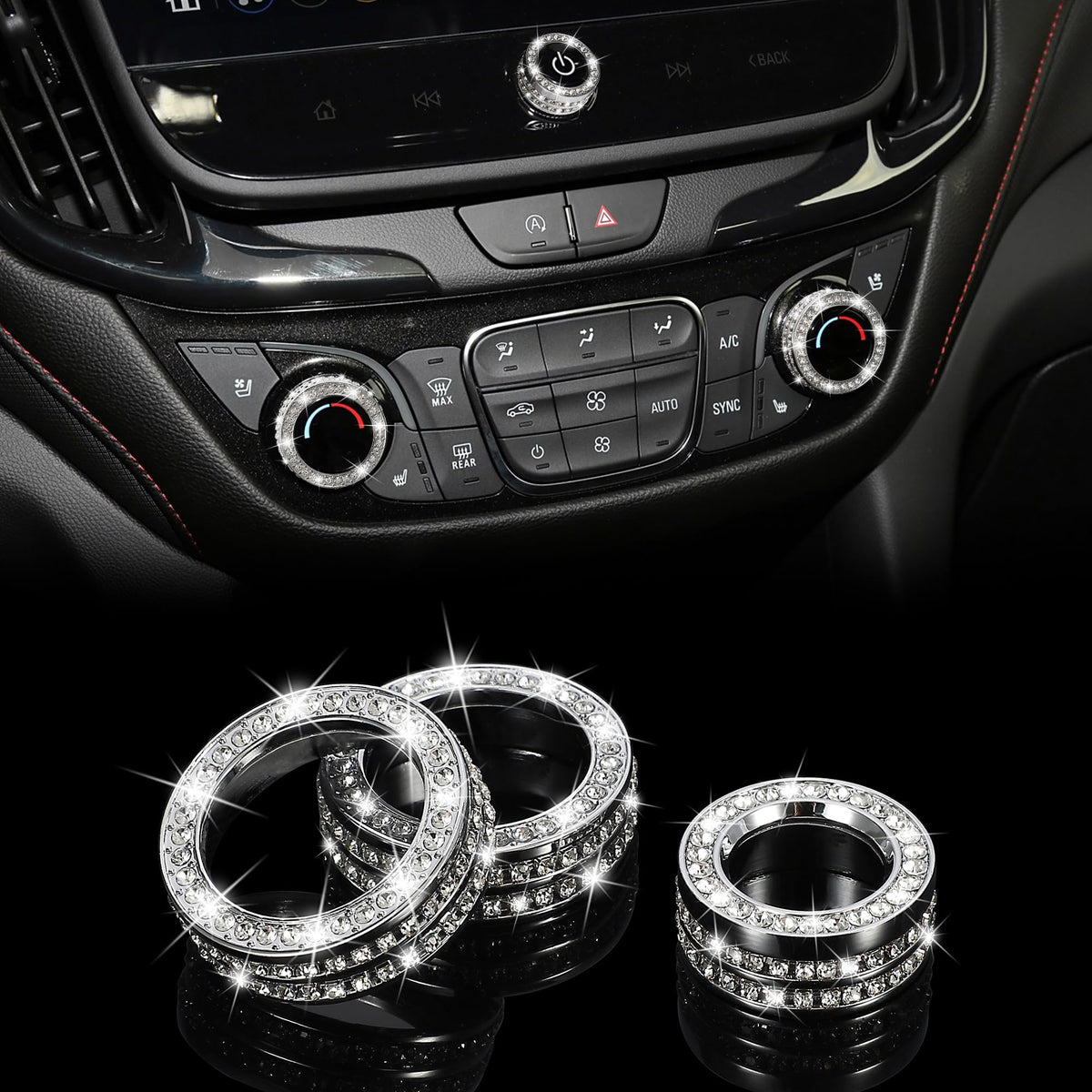 TOMALL Bling AC knob cover on Equinox adds luxury sparkle and easy grip.