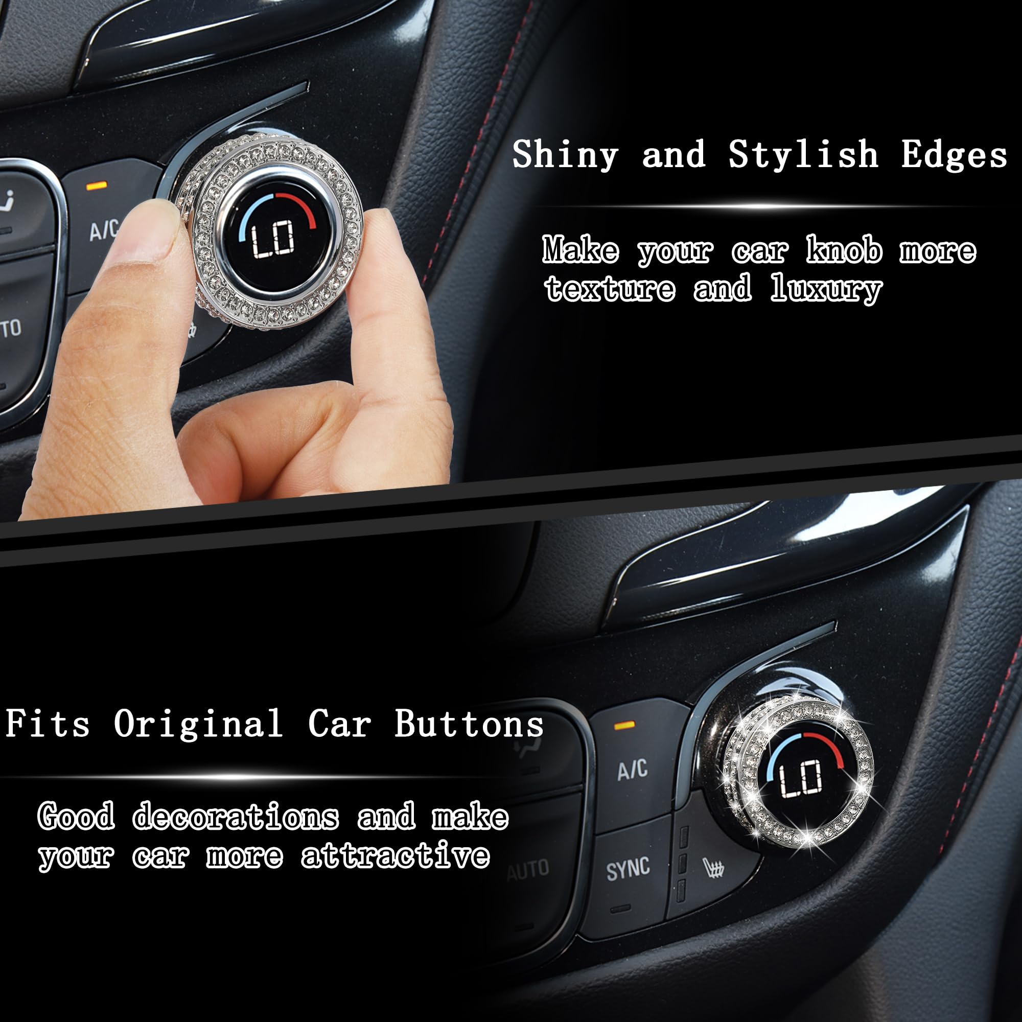 TOMALL Car interior decor with bling knob cover brightens dashboard details.