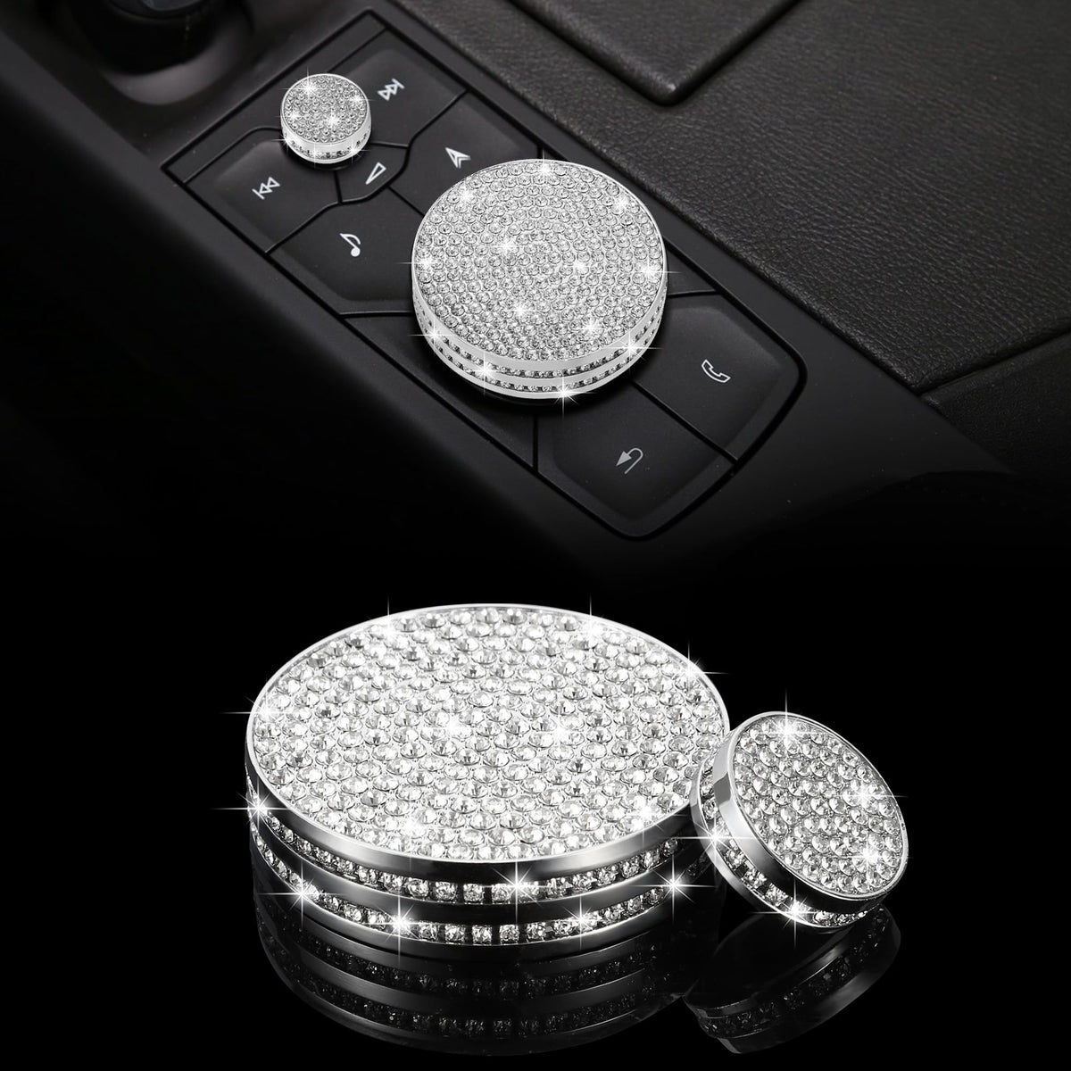 TOMALL Bling knob cover on Cadillac CT5 highlighting crystal accents.