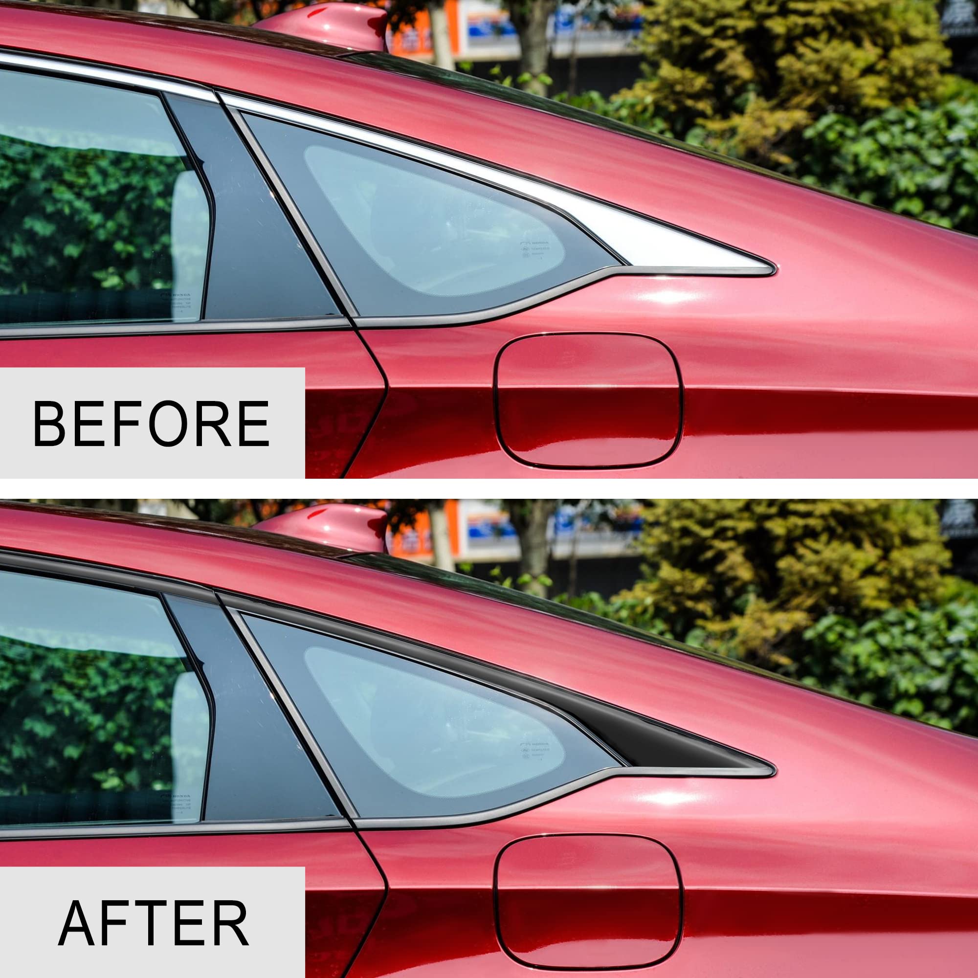 Tomall glossy black edge trim applied to window enhances appearance.