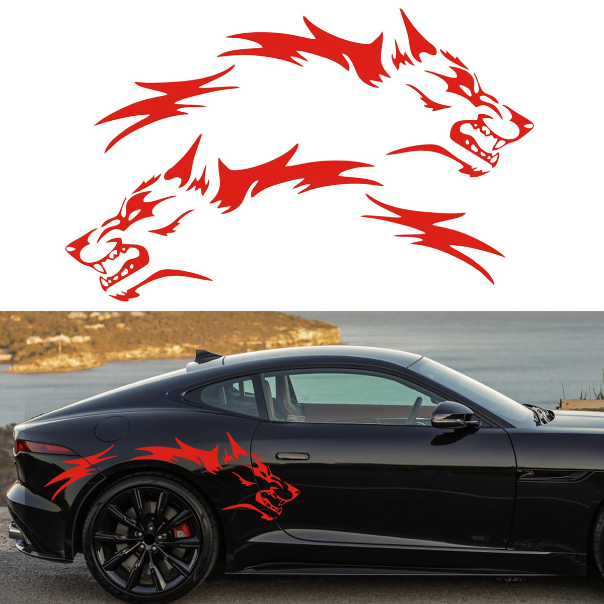 TOMALL wolf hood red decal for a bold, sporty look