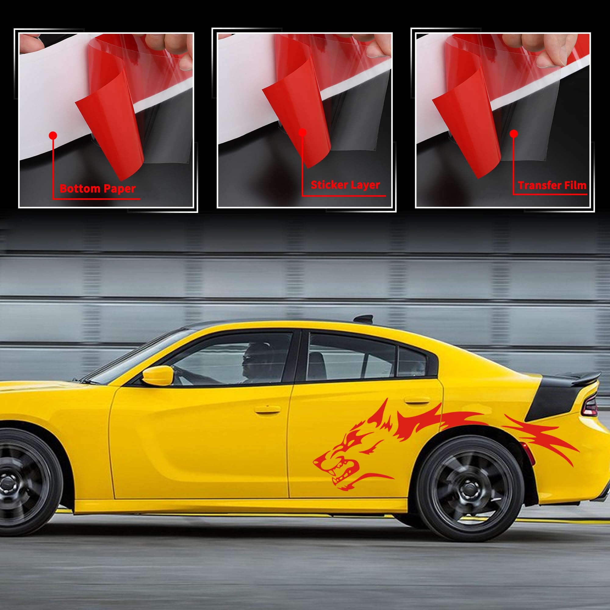 TOMALL wolf trunk red decal enhances rear profile with race flair