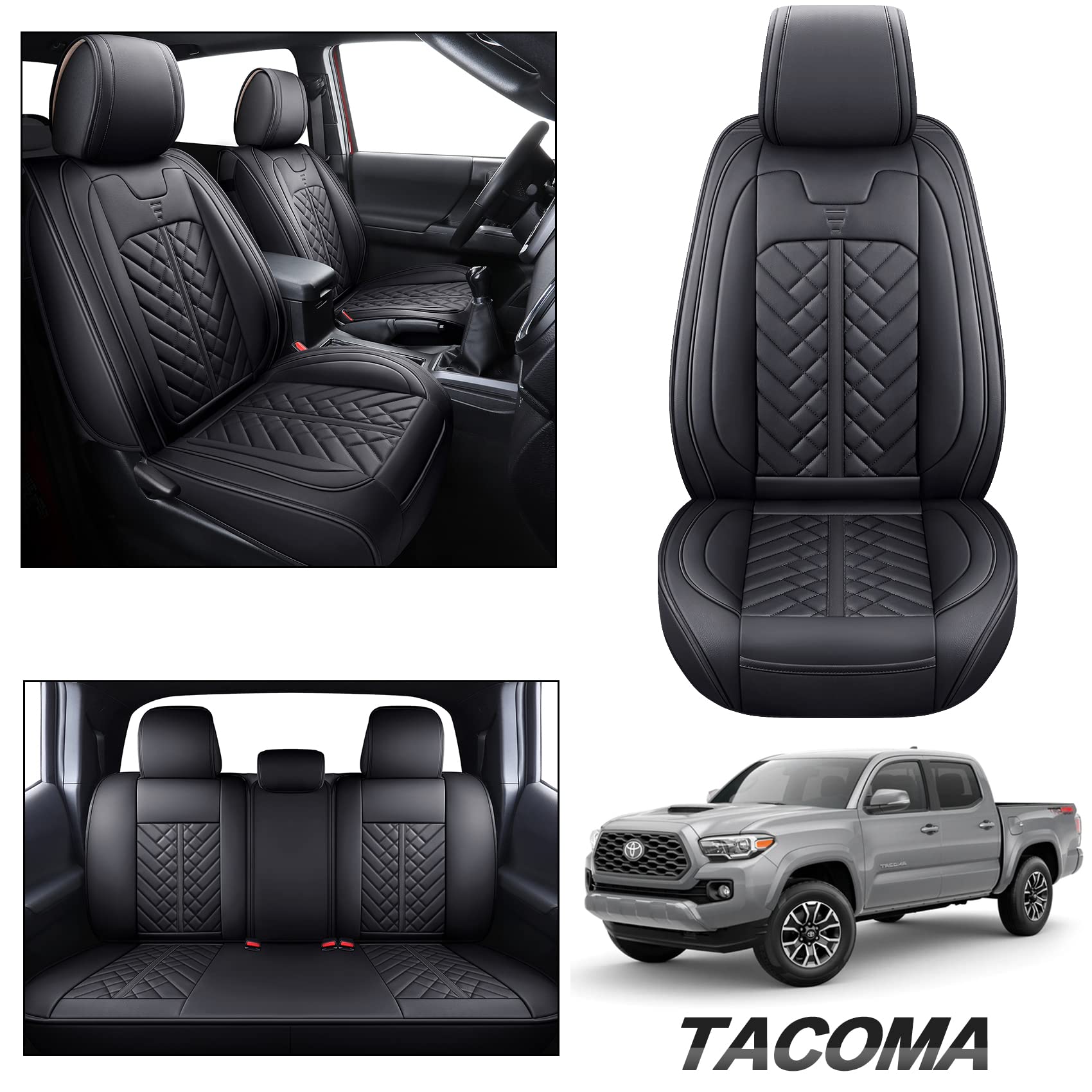 Tomatoman Tacoma seat covers custom-fit for 2005-2026 models in black for a seamless look.