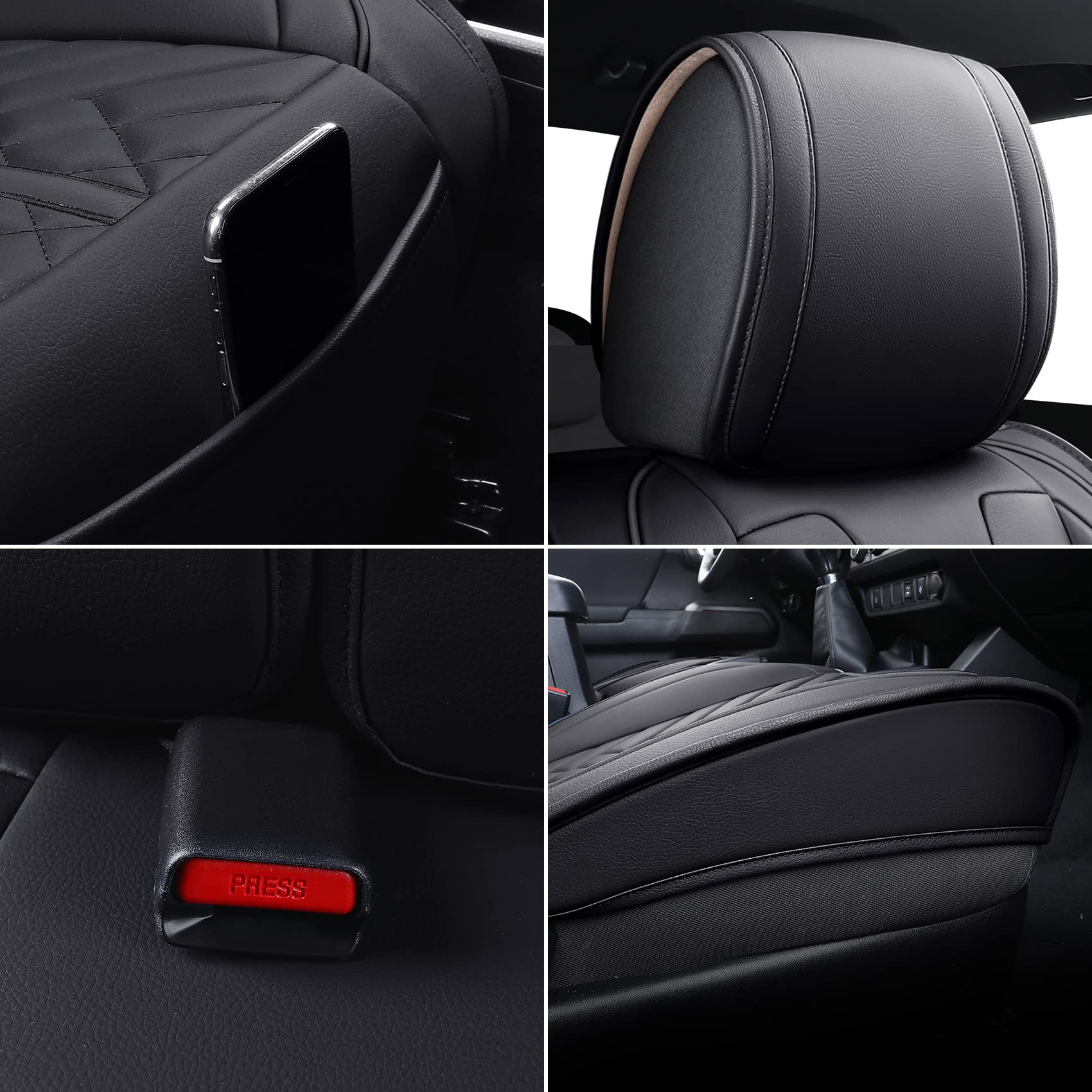Tomatoman Tacoma seat covers non-slip bottom in black reduce shifting during driving.