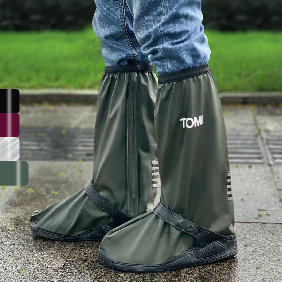 TOMI waterproof shoe covers with zipper protect shoes from rain and mud during commutes