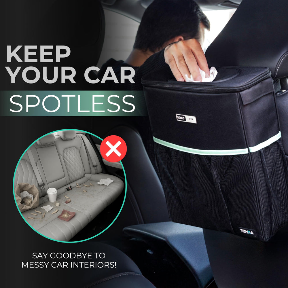 Leakproof liner protects upholstery from spills while traveling with RoadBin.