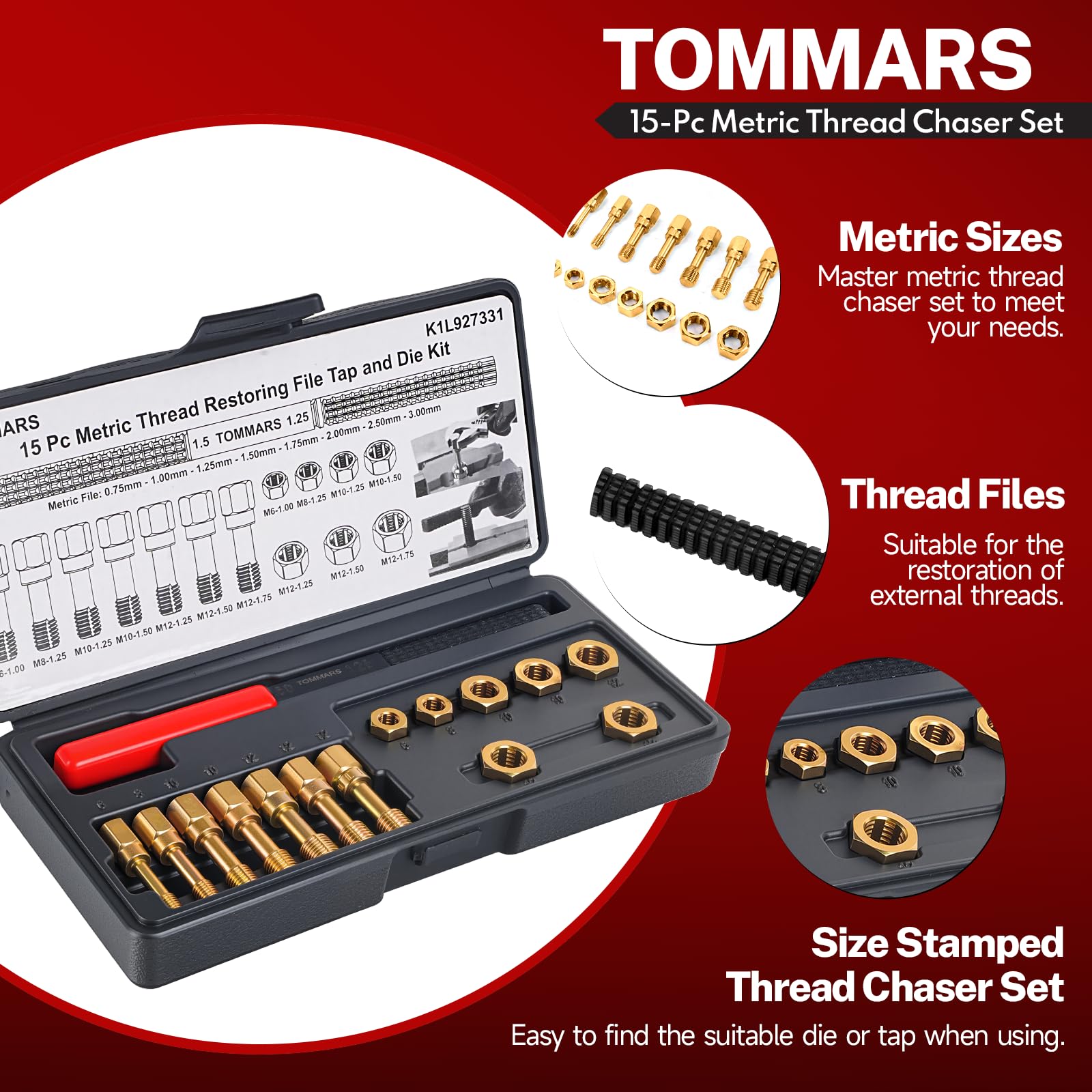 TOMMARS thread chaser M8-1.25 enables precise rethreading in tight spaces.