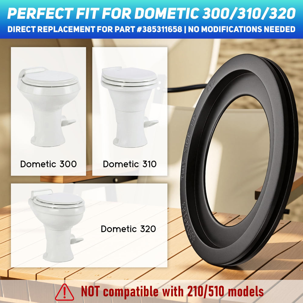 TOMOON Dometic RV toilet seal 2-pack compatibility graphic showing fit.
