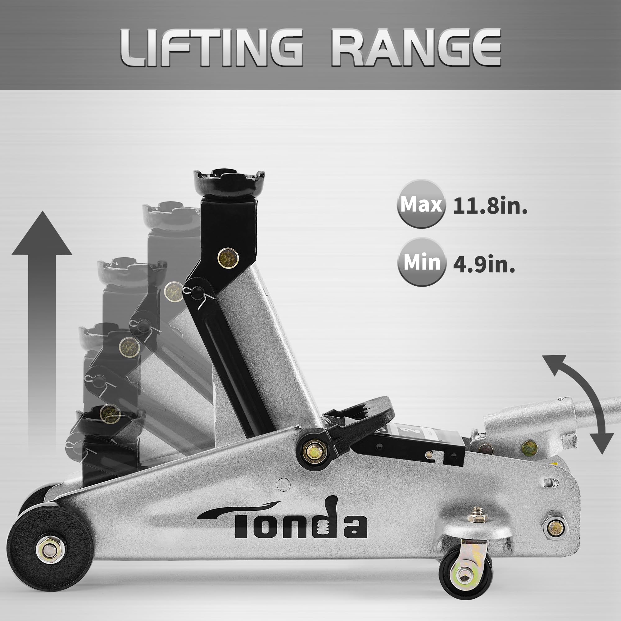 TONDA floor jack lift capability in action undercarriage access