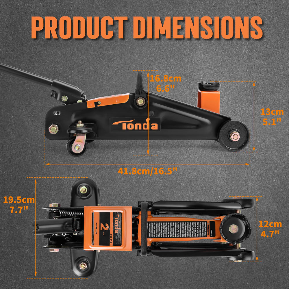 TONDA floor jack features safety valve to prevent overloading