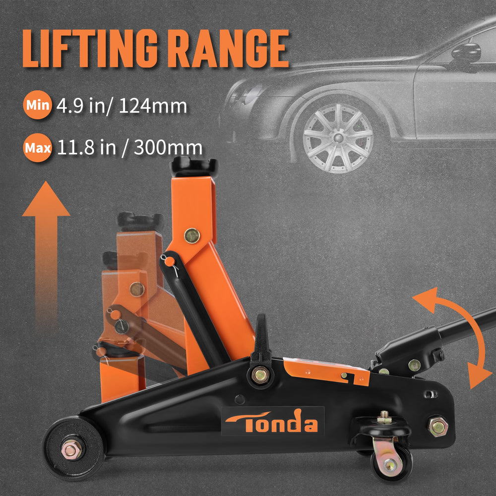 TONDA floor jack demonstrates two-ton capacity for common cars