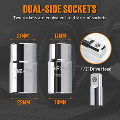 TONDA lug wrench set includes 17 mm and 11/16 in plus 19 mm and 3/4 in sockets
