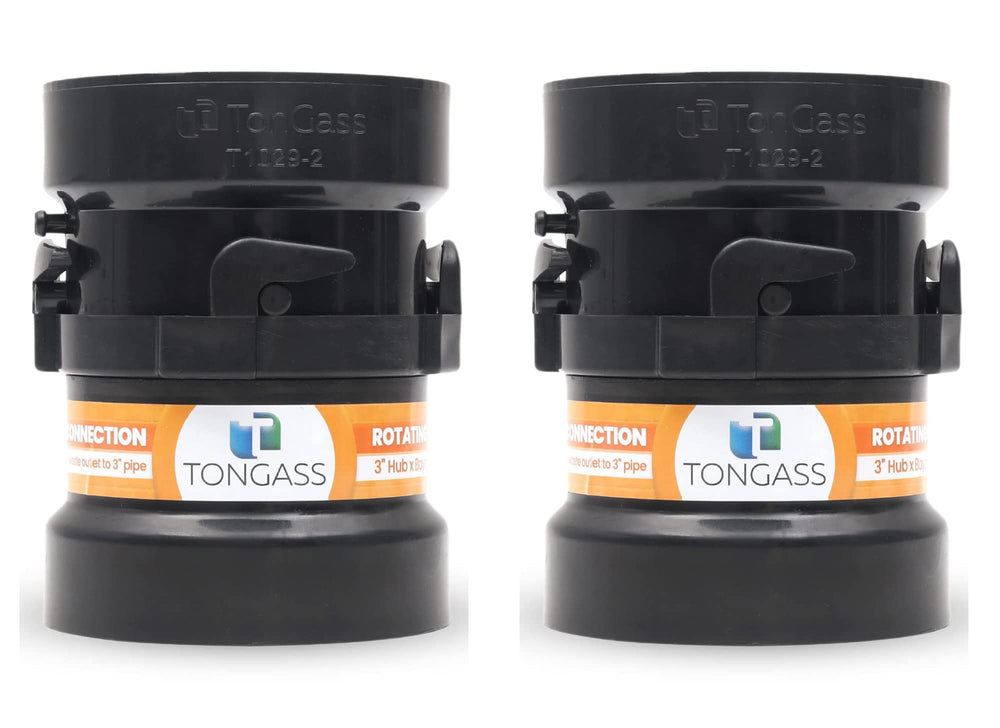 TonGass rotating pipe adapter for RV waste connections enables quick hookups.