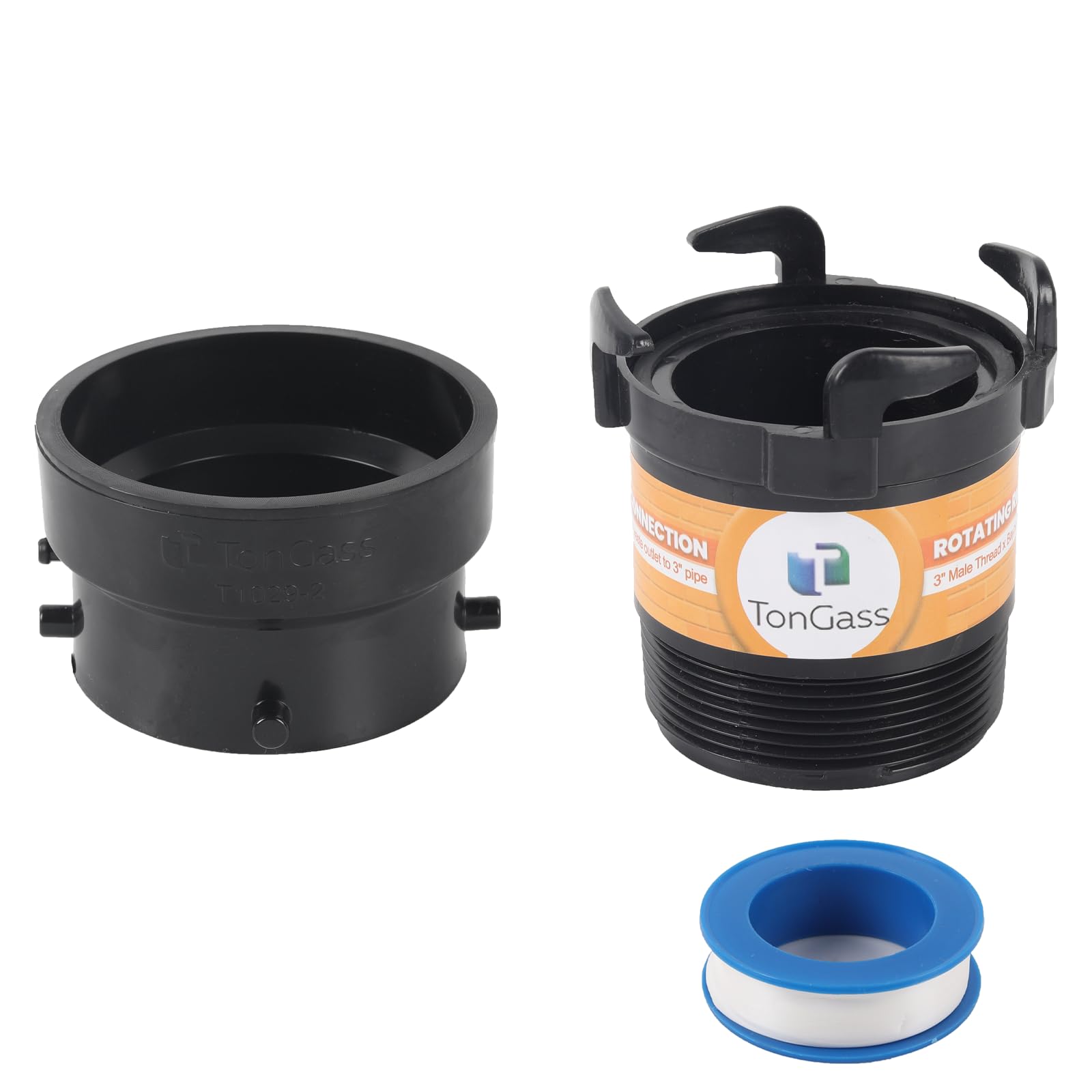 TonGass RV sewer adapter with rotating bayonet for quick secure connection to 3 inch pipes