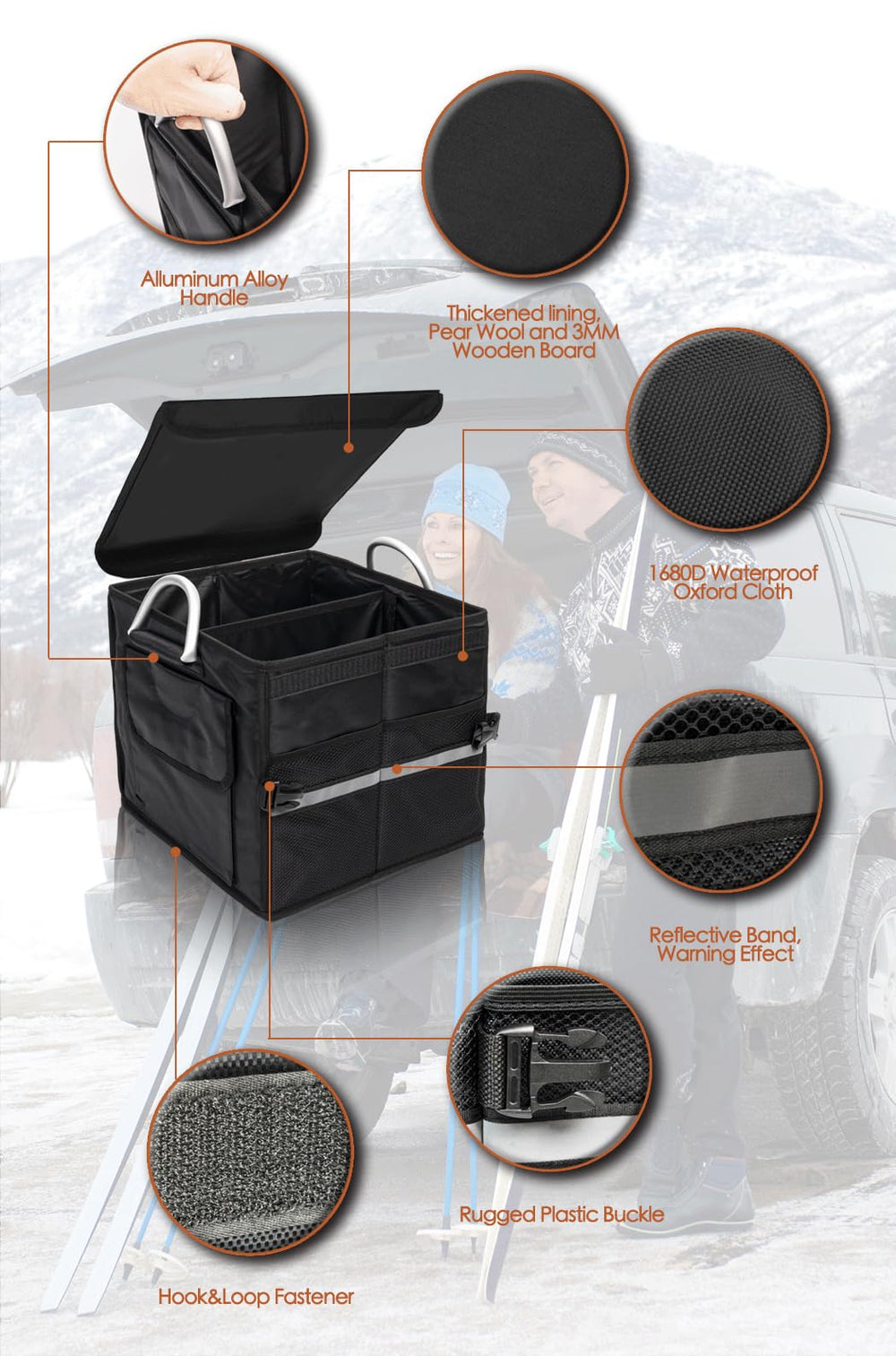 Tongketec trunk organizer made with waterproof 1680D fabric keeps items dry.