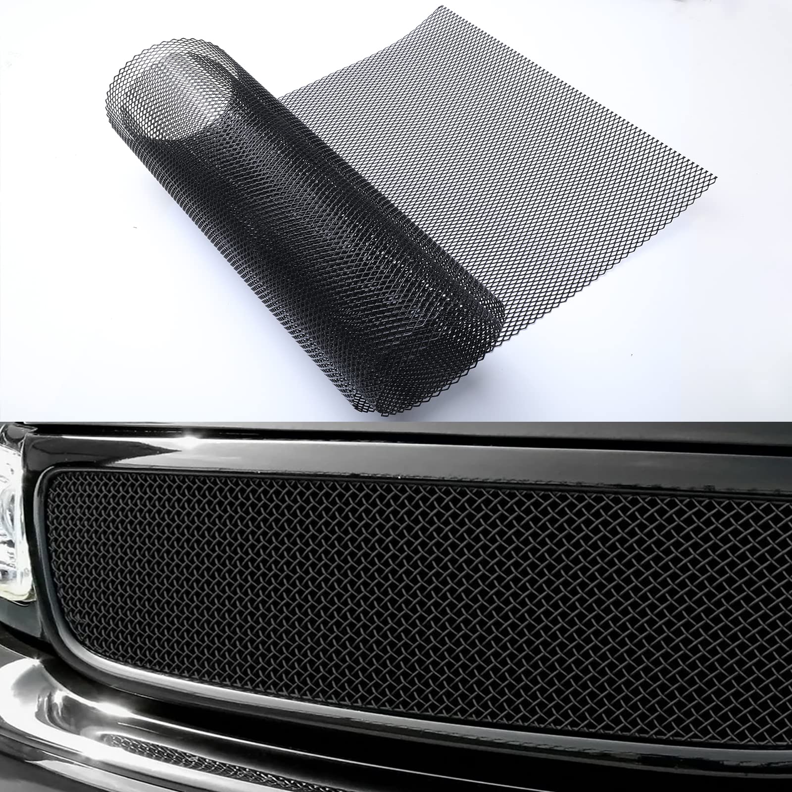 Tongze front grille mesh in black aluminum protects radiator from debris.