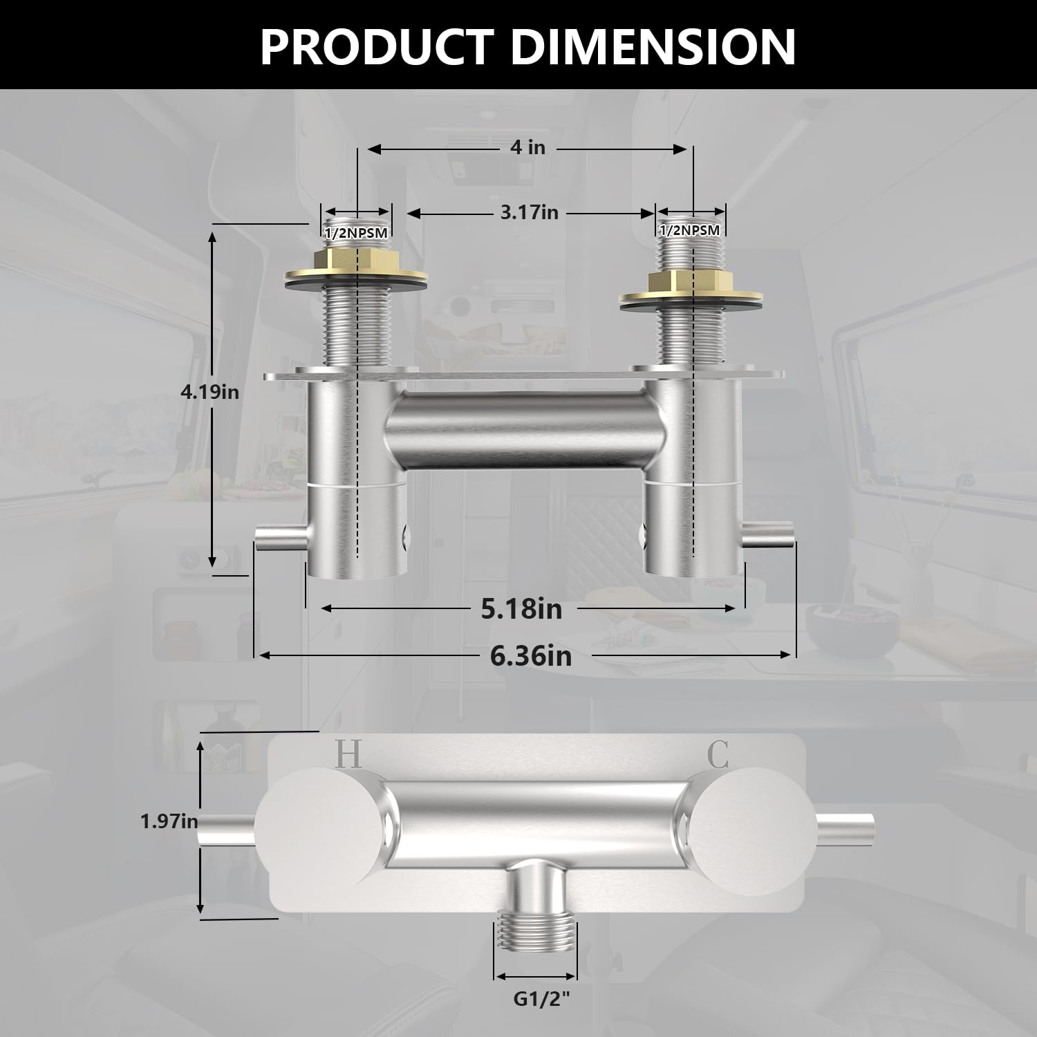 TONNY compact 4-inch design fits small RV showers while maintaining full functionality.
