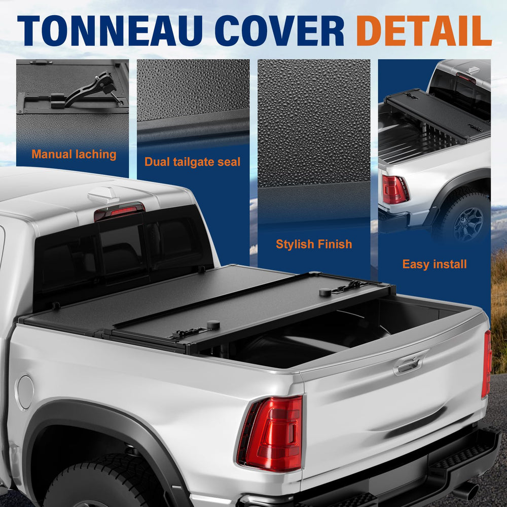 Tono King FRP tri-fold tonneau opened to reveal convenient cargo access.