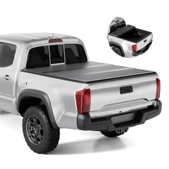Tono King FRP hard tri-fold tonneau cover on Toyota Tacoma 6'2 bed, closed for secure cargo.