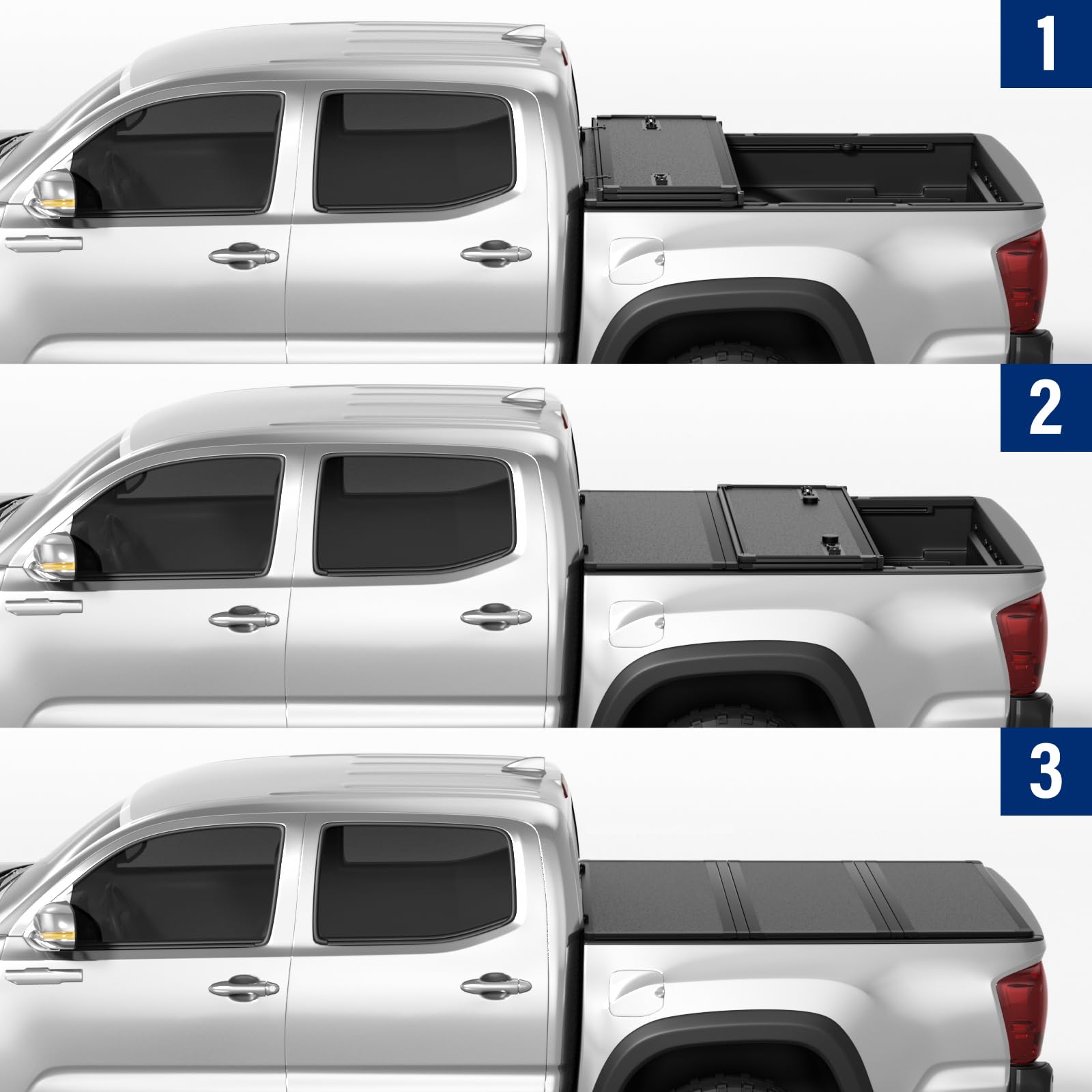 Tono King FRP cover folded open on pickup bed, quick access to tools and gear.