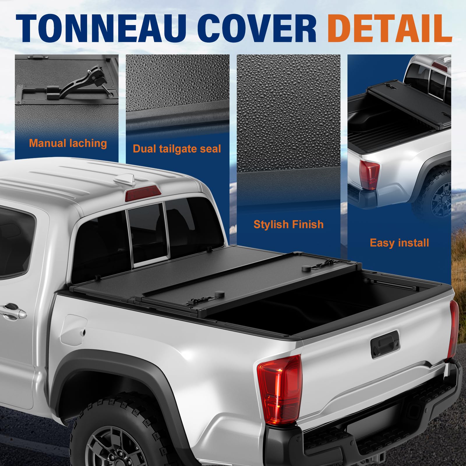 Tono King FRP tri-fold tonneau during rain, protected cargo from moisture.