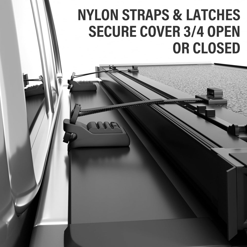 Nylon straps secure Tono King cover in 2-4 open position for safe driving