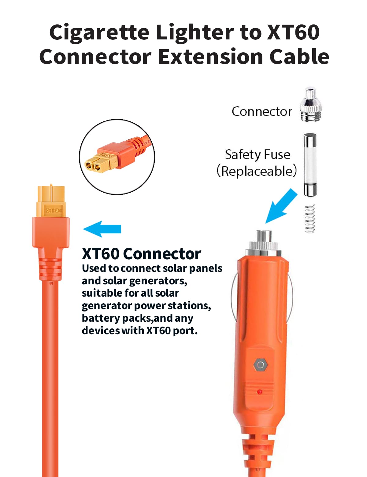Tonton XT60 orange visibility cable for easy outdoor setup