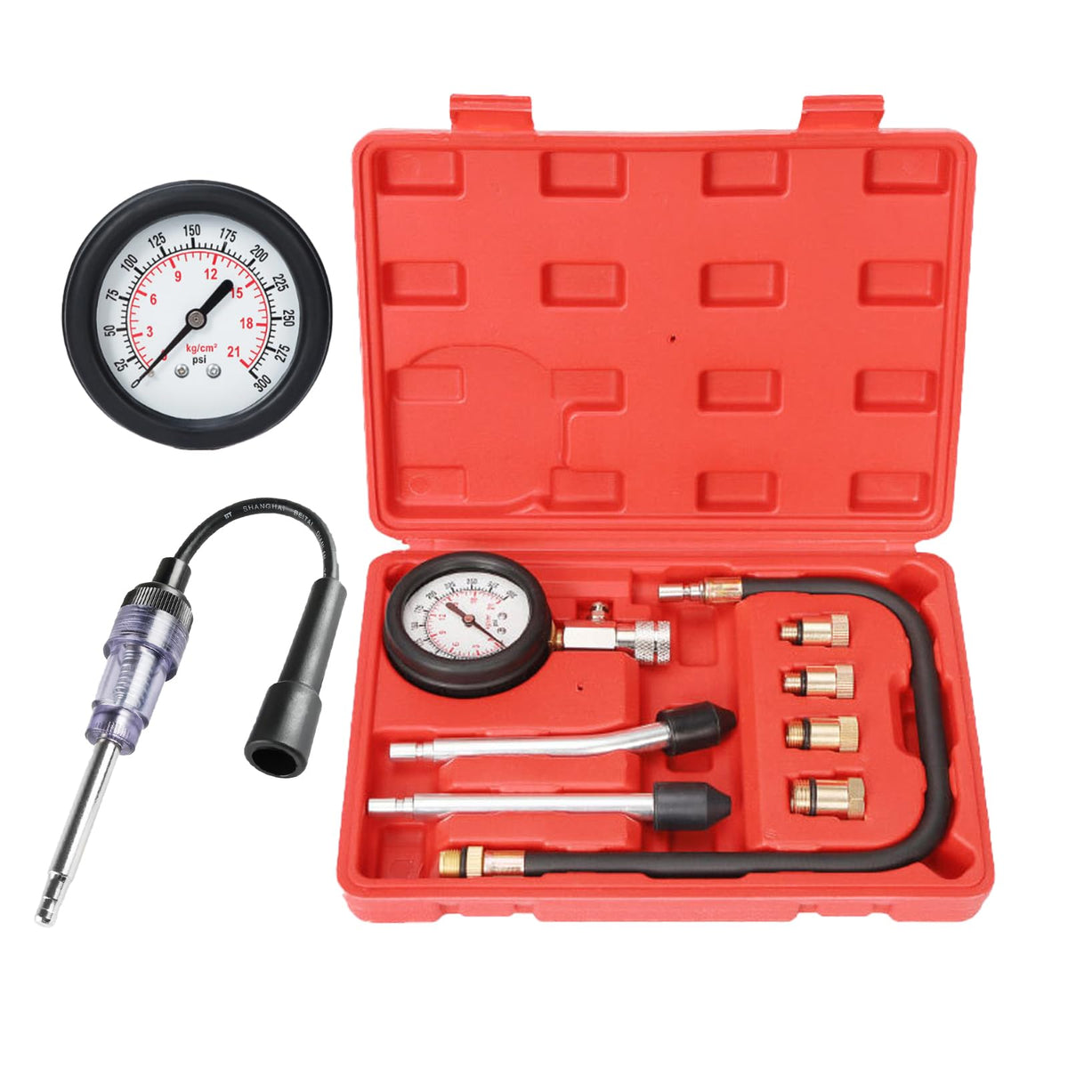 TONZACK compression tester kit front view with clear gauge for quick pressure checks