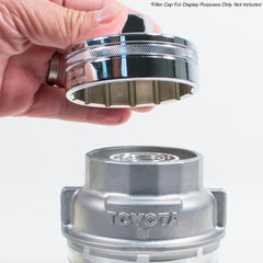 Tool Guy Republic oil filter wrench for Toyota engines enabling easier cap removal.