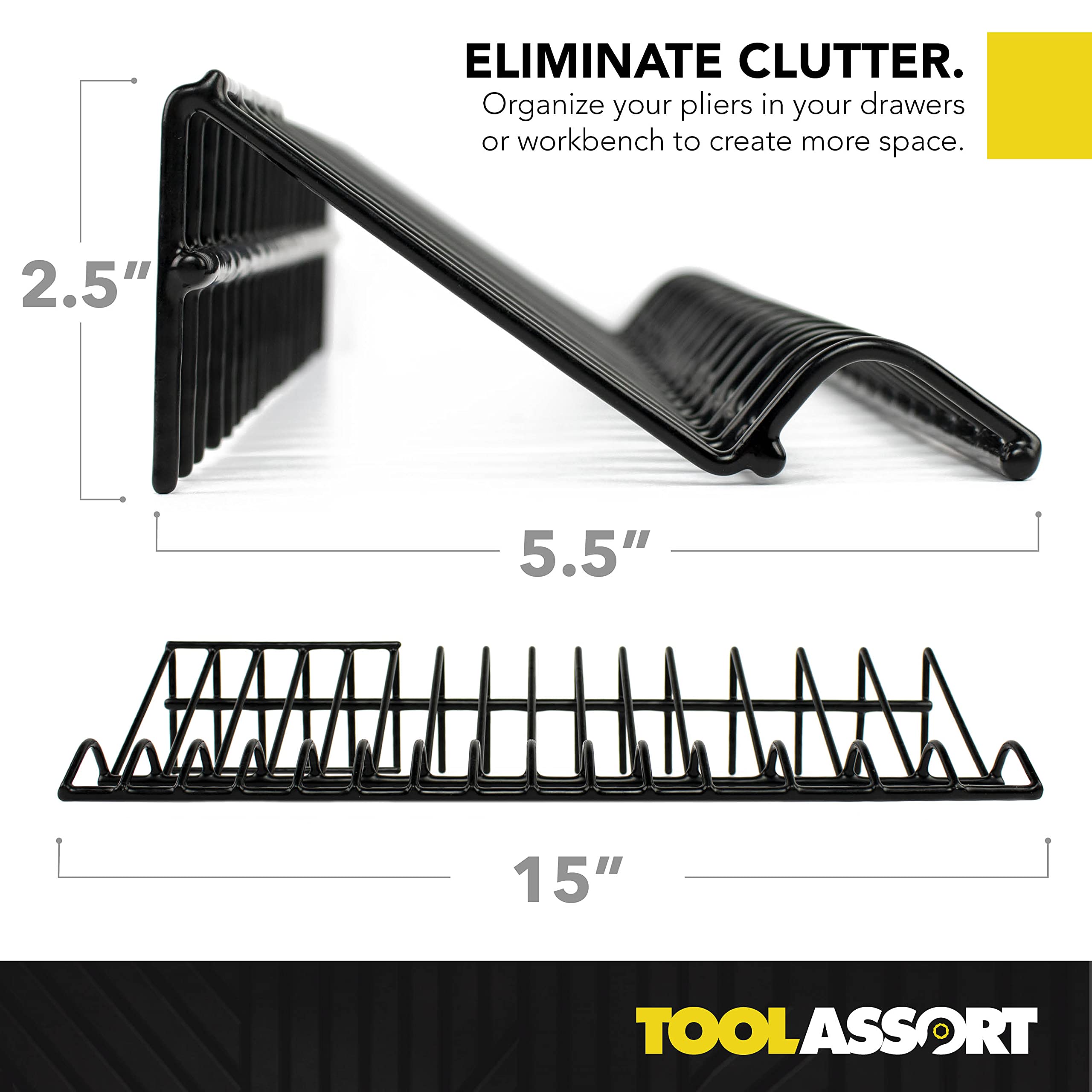 ToolAssort spring-loaded pliers holder keeps tools secured.