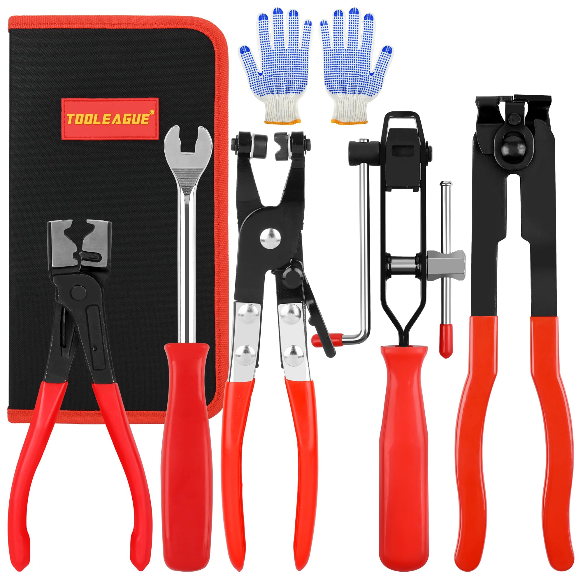 TOOLEAGUE 5Pcs kit laid out for CV boot clamps and hose clamps.