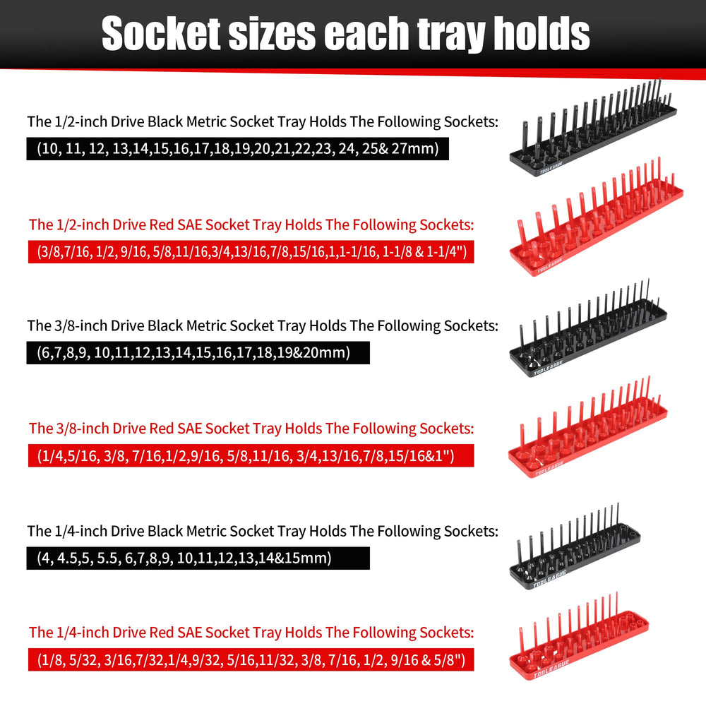 TOOLEAGUE black metric socket tray maintains order and fast size identification