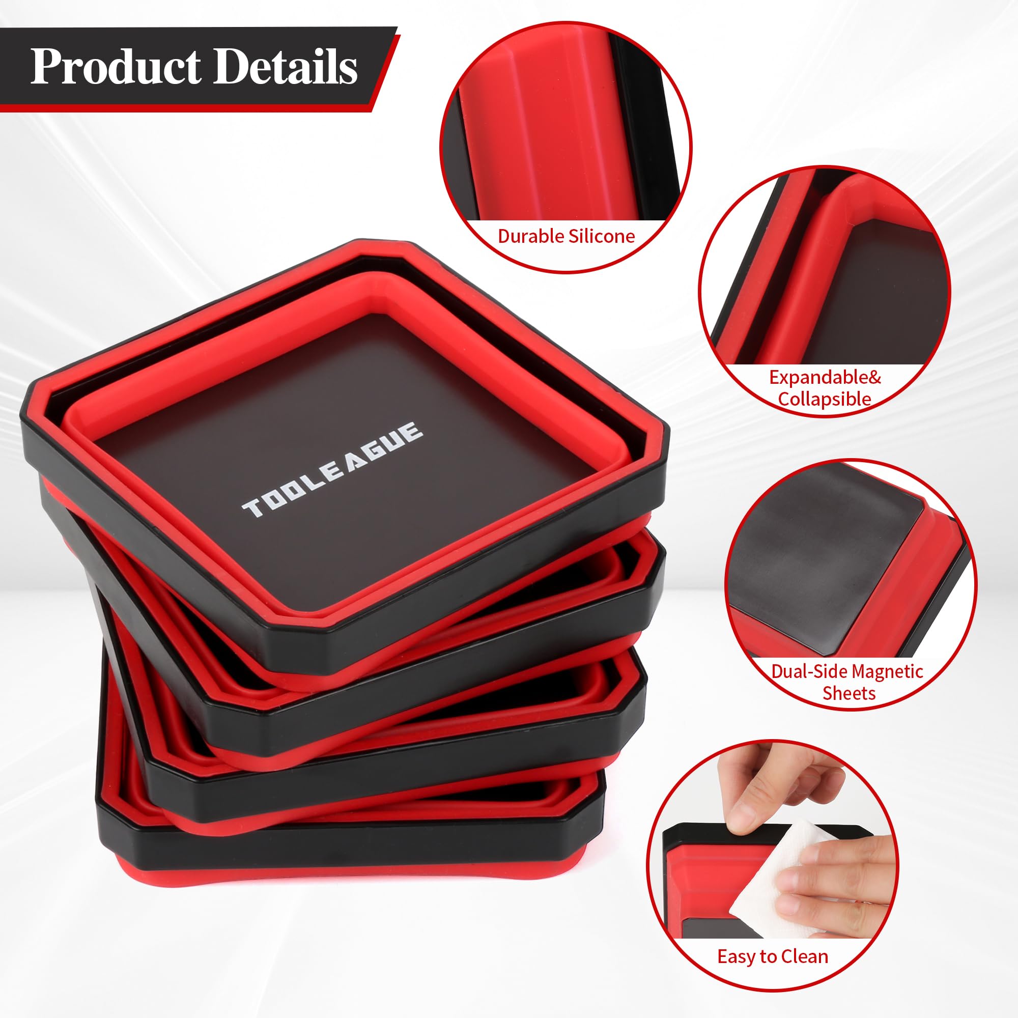 TOOLEAGUE collapsible magnetic tray extended with 4.5 by 4.5 inch workspace