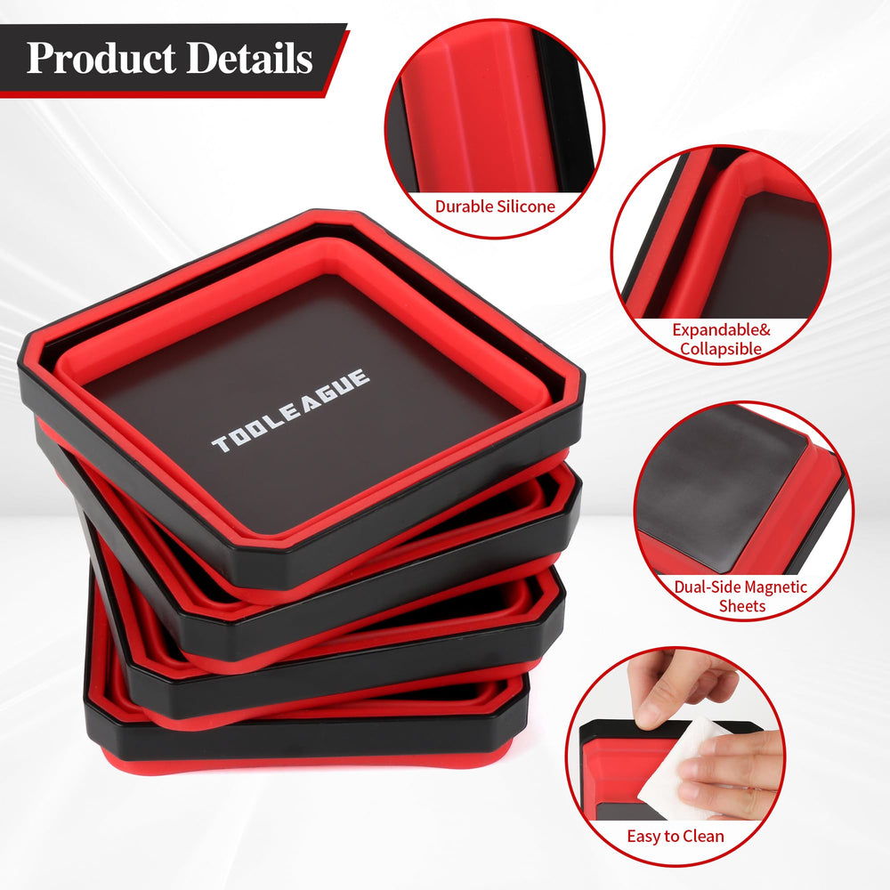 TOOLEAGUE collapsible magnetic tray extended with 4.5 by 4.5 inch workspace