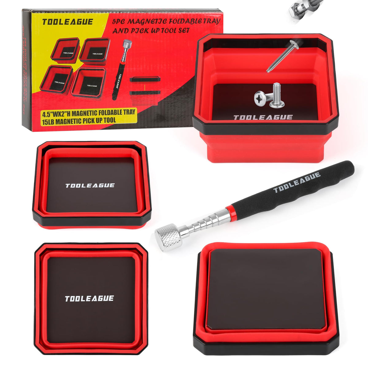 TOOLEAGUE collapsible magnetic tray folded for compact storage and organization