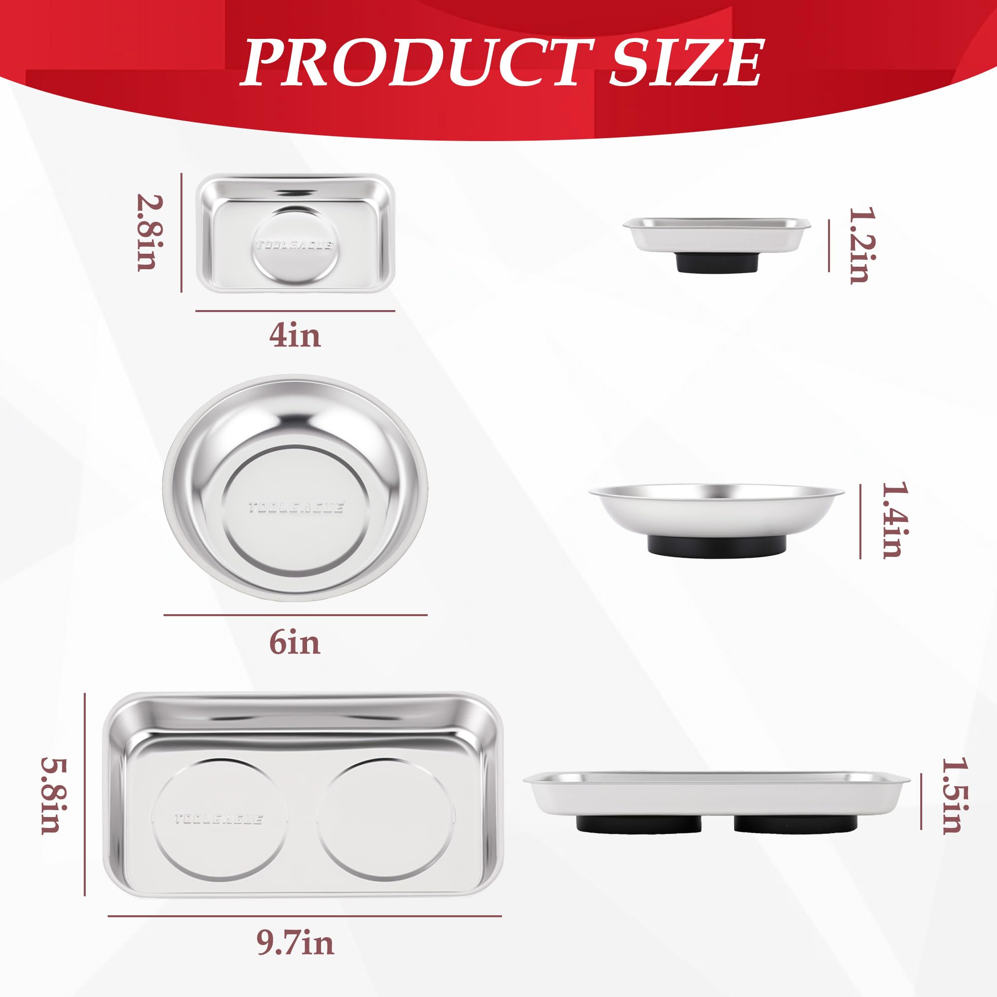 TOOLEAGUE 6-inch round magnetic bowls organize fasteners at the workbench.