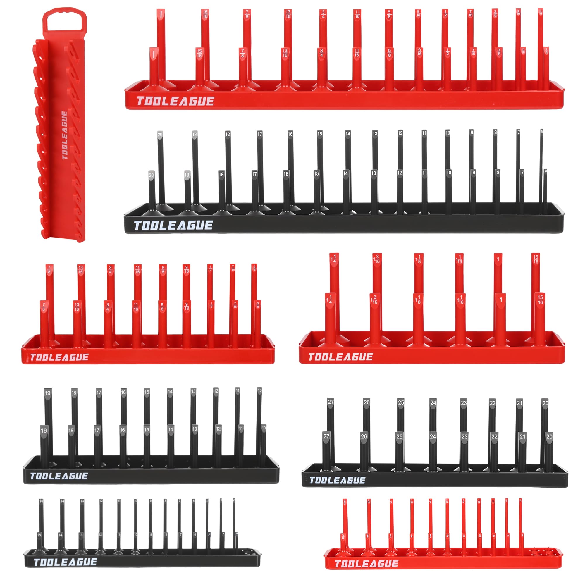 TOOLEAGUE red SAE socket tray keeps 1/4 drive sockets organized and easy to grab.