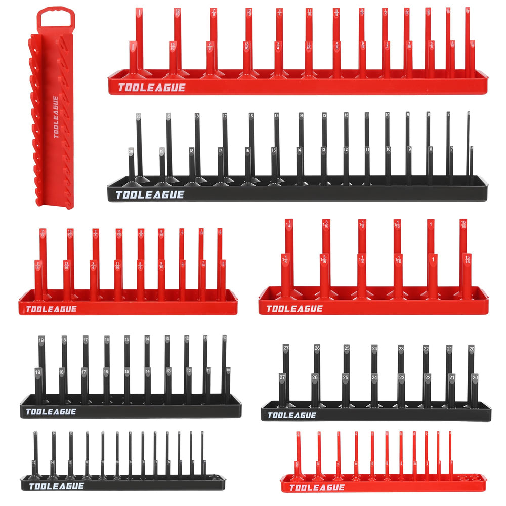 TOOLEAGUE red SAE socket tray keeps 1/4 drive sockets organized and easy to grab.